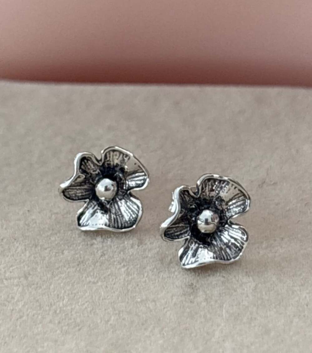 Sterling Silver 925 Flower Stud Earrings Minimalist Floral Classic Dogwood Bloom